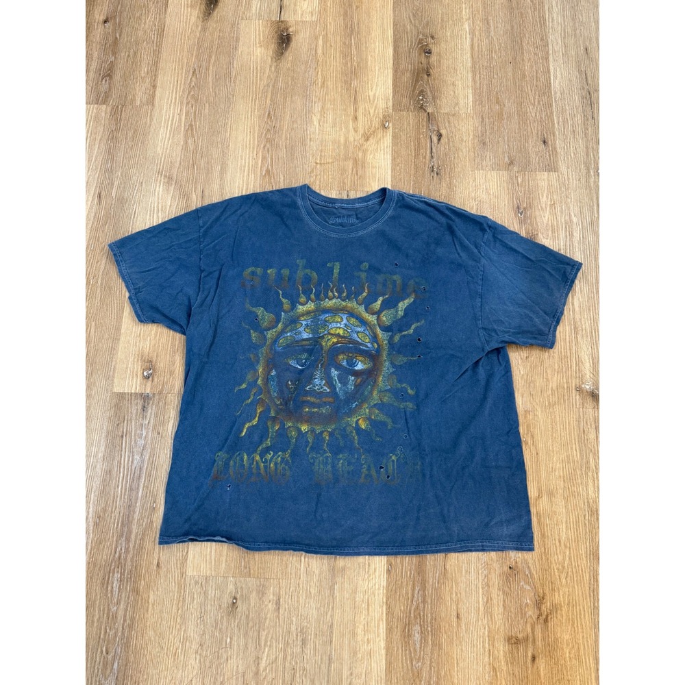Sublime Long Beach T Shirt Mens L/XL Blue Distressed Sun Logo Band Tee Graphic